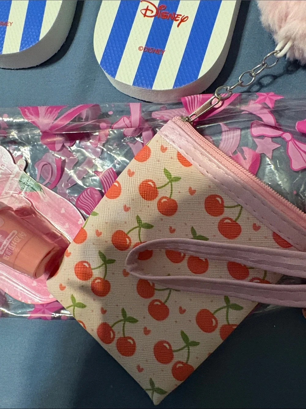 Kids' Blue Stripe Mickey & Minnie Flip Flops bundle wristlet, lip balm